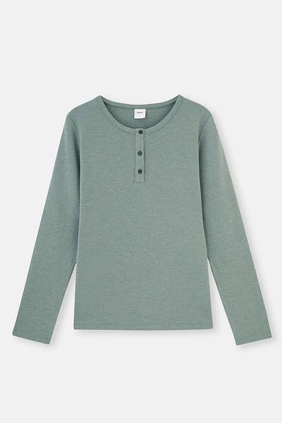 Dagi Grünes Everfresh-T-Shirt mit halber Knopfleiste