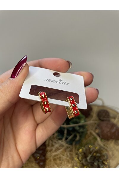 ELMATOLYE Kadın kırmızı renk yılbaşı konsept küpe çelik küpe yeni yıl hediyelik küpe