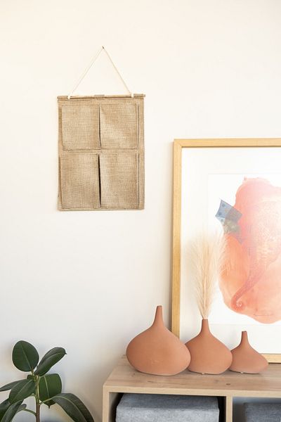 Art Bee Jute 4-Pocket Multi-Purpose Hanging Wall Mounted In-Cabinet Bathroom Kitchen Organizer 35x45