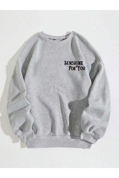 trendgar gray crew neck SUNSHINE Printed Sweatshirt