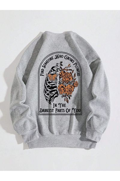trendgar gray crew neck SUNSHINE Printed Sweatshirt