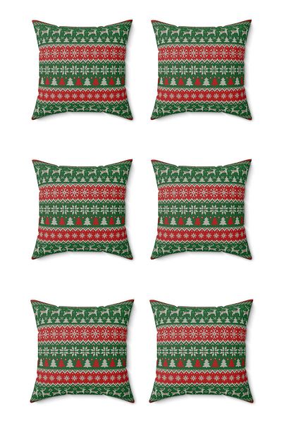 FUS BLUE Set of 6 New Year's Patterned Christmas Throw Pillows and Pillowcases