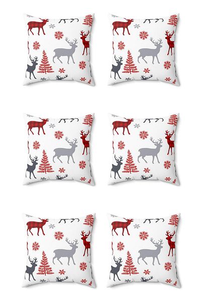 FUS BLUE Set of 6 New Year's Patterned Christmas Throw Pillows and Pillowcases