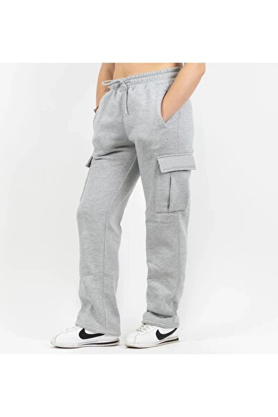 FİTGO Pantaloni de sport gri, cu 2 fire, cu picioare largi, cu buzunare cargo