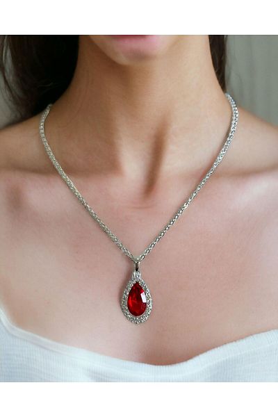 Mixperi Zircon Stone White Chain Ruby Stone Model Necklace Ruby Patterned Necklace