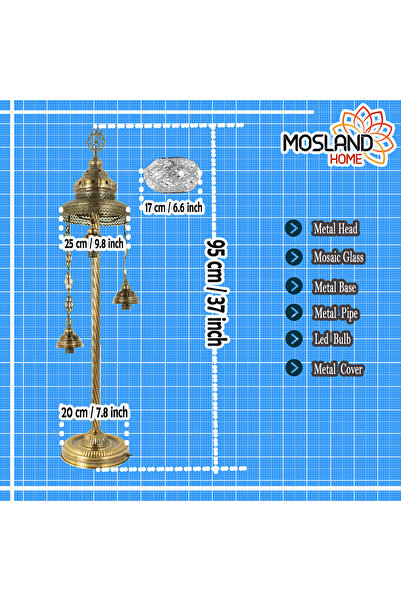 mosland home Osmanlı Fas El Yapımı Mozaik Lambader, Eskitme Ayaklı Köşe Lambası