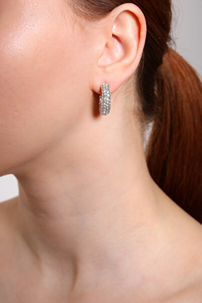 AURRARİ Gümüş Kaplama Mini Zirkon Taşlı Halka Küpe