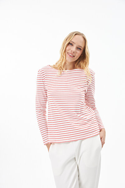 Elegant Design London Çizgili T-shirt Beyaz Kırmızı
