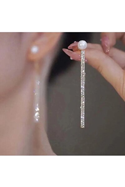 TakıConcept Taşlı İnci Küpe, Taşlı Kadın Küpe, Abiye Küpe