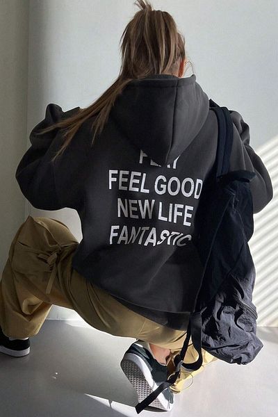 MODAGEN Unisex oversize mikina s kapucí se 3 vlákny se zadním textem