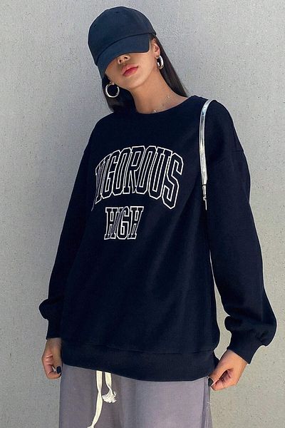 MODAGEN Φούτερ Unisex Navy Blue Letter Crew Neck Oversize