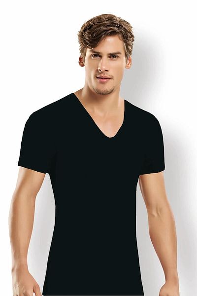 Şalcı Korse 2 Pieces Men's Black V-Neck Short Sleeve Corset Undershirt