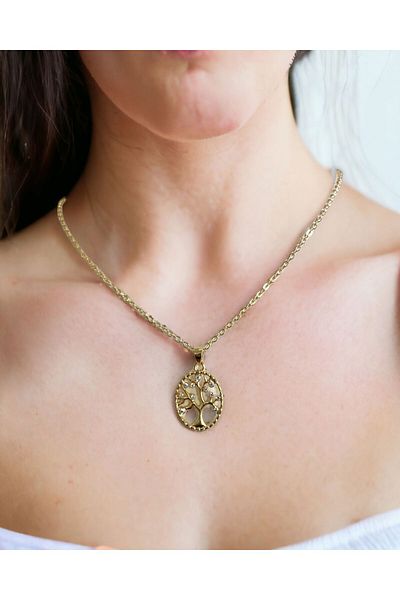 Mixperi Tree Motif Zircon Stone Necklace Tree Pattern Necklace