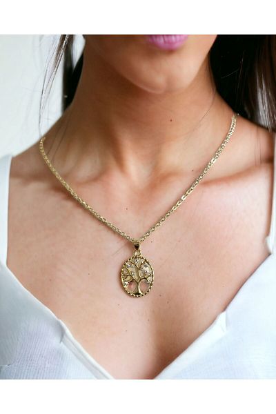Mixperi Tree Motif Zircon Stone Necklace Tree Pattern Necklace
