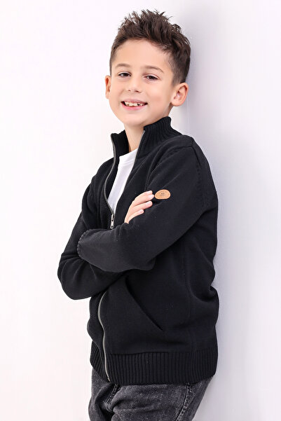 Matte Brüksel Boy's Black Pocket Knitwear Cardigan