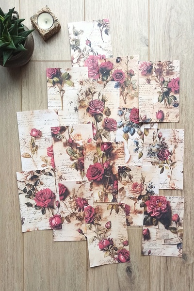 Mona Craftist 45 Adet Eskitme Vintage Gül Temalı Scrapbook Kağıt Seti Bullet ...