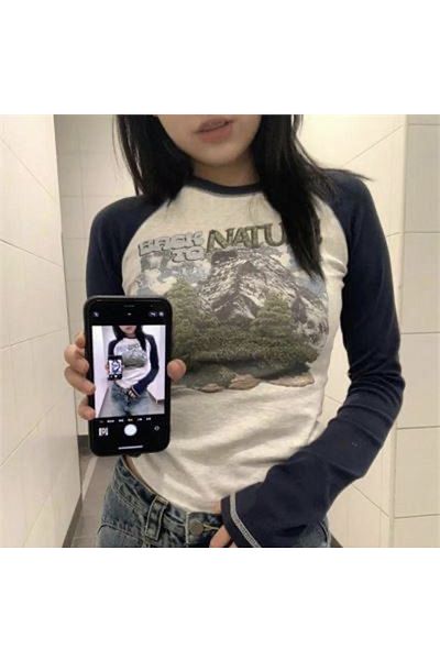 DEEFWEAR Crop top cu mânecă lungă imprimat Y2k