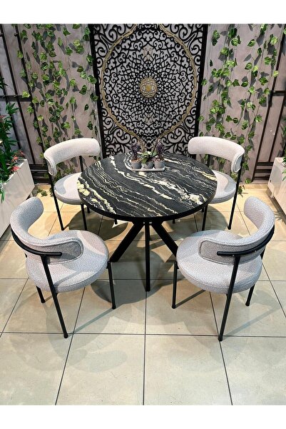 Dekoroom's Royal masa Sandalye 4+1 Mutfak Masa-Sandalye Elisa Model Mermer De...