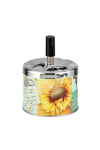 ANGELO Push-to-Turn Metal Tank Ashtray Flowers 9 cm