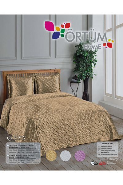 Örtüm Queen Mustard Double Velvet Bedspread