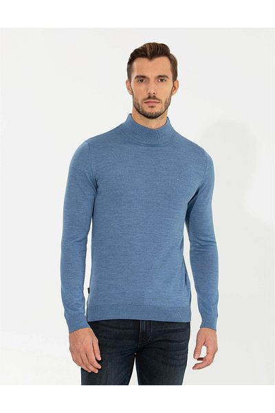 Pierre Cardin Μπλε Regular Half Fisherman Basic Knitwear Πουλόβερ