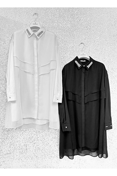 Moodbasic New Moodbasic Women's Stone Collar Chiffon Shirt Mb11.197