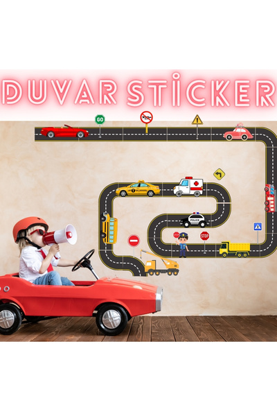 Etiketçi Paşa Trafik Levhaları, Araçlar ve Yollar Çocuk Odası Duvar Sticker Set