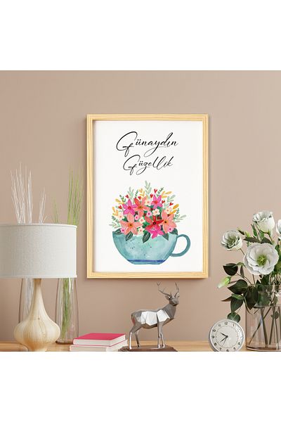 Ayışığı Dizayn Scriere Bună dimineața Frumusețe Poster cu rame din lemn Decor unic Set de pictură murală Cadou