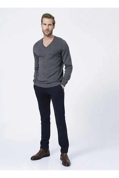 Pierre Cardin V-Neck Plain Grey Melange Men's Sweatshirt MADRID