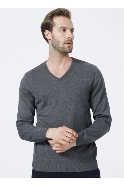 Pierre Cardin V Yaka Düz Gri Melanj Erkek Kazak MADRID