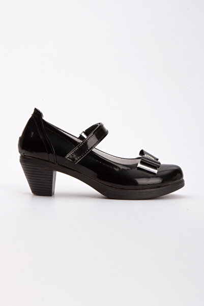 Sare Çocuk Giyim Black Shiny Girls' Heeled Party Shoes