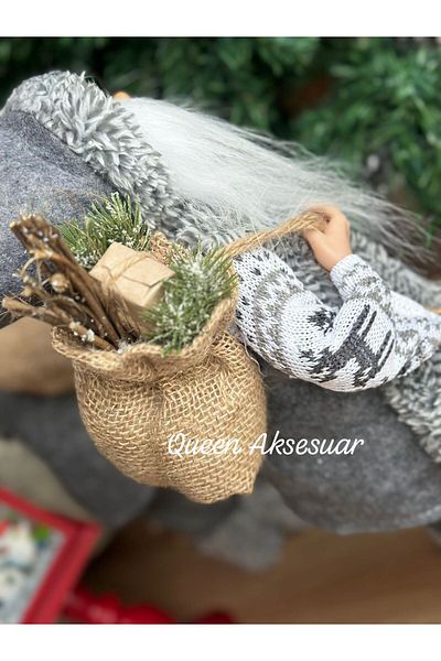 QUEEN AKSESUAR Christmas imported luxury large furry deer with knit sweater gray white Santa Claus decoration sculpture trinket ornament
