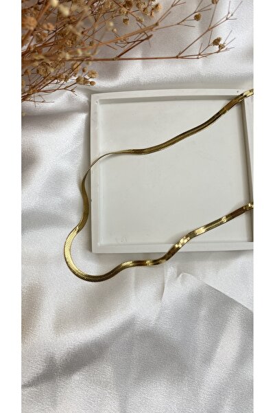 saren aksesuar سلسلة نسائية إيطالية مسطحة من الفولاذ باللون الذهبي