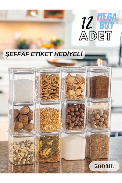 Serin Bardak 12 Pieces Vacuum Mega Size Spice Bowl with Label 500 ml