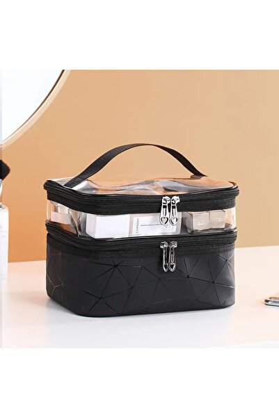 Lequeen Kadın Makyaj Çantası Kozmatik Çantası Iki Katlı Geniş Bölmeli