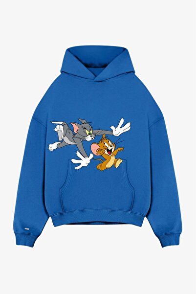 MAD COLLECTİON TOM&JERRY Унісекс Регулярний крій Світшот з капюшоном, довгими рукавами, кишенями-кенгуру та принтом