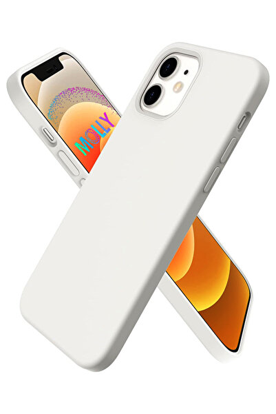 Molly Technology iPhone 12 MİNİ İçin Beyaz Liquid İçi Kadife Silikon Kılıf
