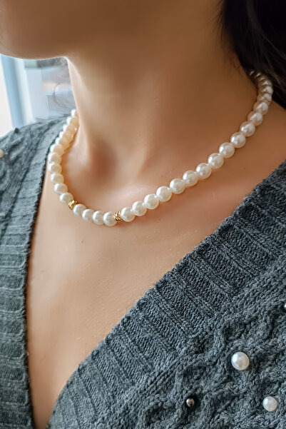 High Quality Pearl Necklace, Glass Pearl Necklace, Mens Pearl Necklace, Shiny Pearl Necklace, 8mm Cream Pearl Necklace