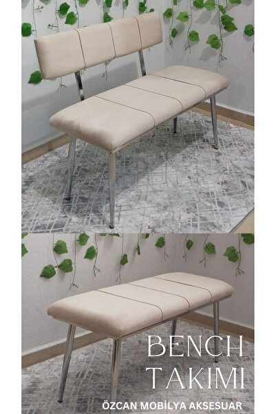 ÖZCAN METAL Krom Metal Ayaklı Bench Sırtlı Mutfak Salon Antre Yatak Odası Puf...