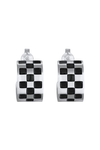 KUZZOI Ohrringe Creolen Ohrstecker Schachbrett Emaille 925 Silber