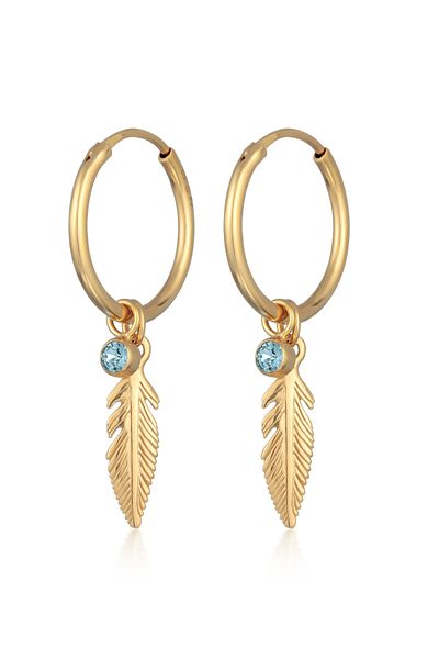 ELLI Ohrringe Creolen Feder Kristall Boho 925 Silber