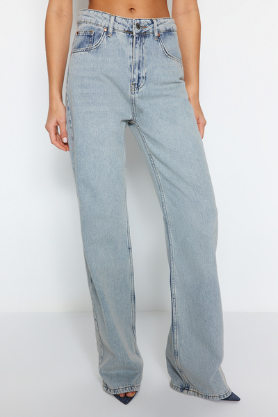 Trendyol Collection Ανοιχτό μπλε τζιν ψηλόμεσο φαρδύ πόδι TWOSS24JE00022
