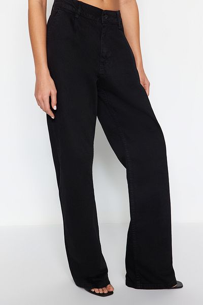 Trendyol Collection Black Pleated Normal Waist Extra Wide leg Jeans TWOSS24JE00063
