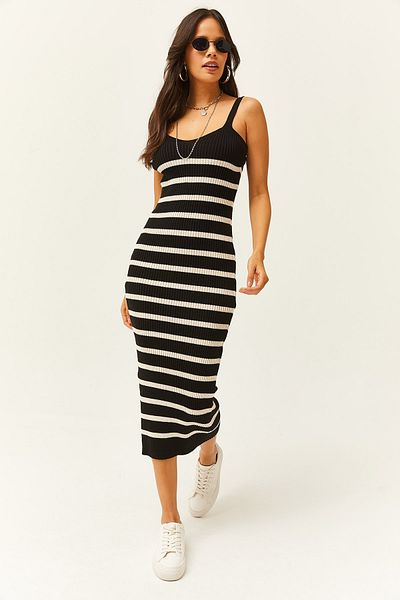 Olalook Women's Black Top Cardigan Underwear Dress Striped Knitwear Suit TKM-19000244