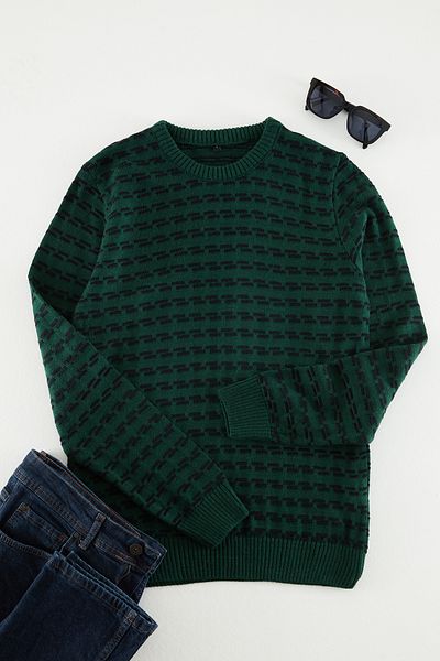 Trendyol Collection Pulover de tricotaj Slim Fit verde smarald - decolteu, jacquard TMNAW23KZ00173