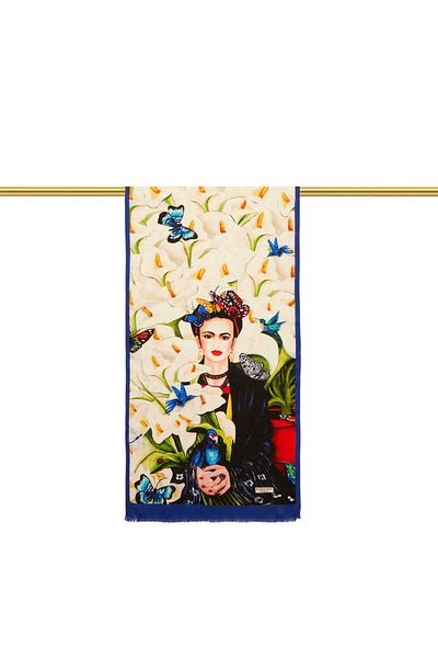 Bursa İpek White Silk Painting Scarf