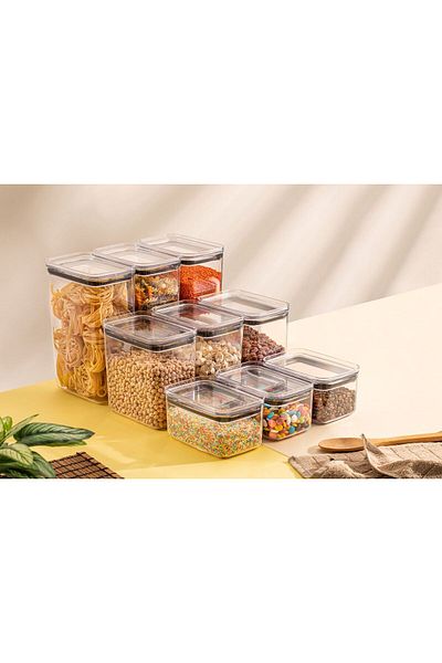 Nesto Home Set of 9 Rectangular Food Storage Container with Silicone Gasket 1000-2100-3100 ml