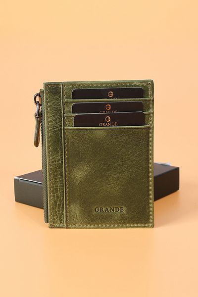 Grande 853 Unisex genuine leather slim card holder Crazy Green