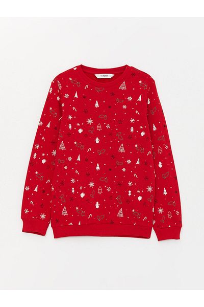 LC Waikiki Chlapecká mikina s dlouhým rukávem a vánočním motivem Crew Neck