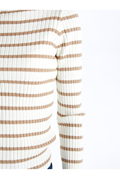 LC Waikiki Pulover de damă cu mânecă lungă în dungi cu gât rotic pe jumătate